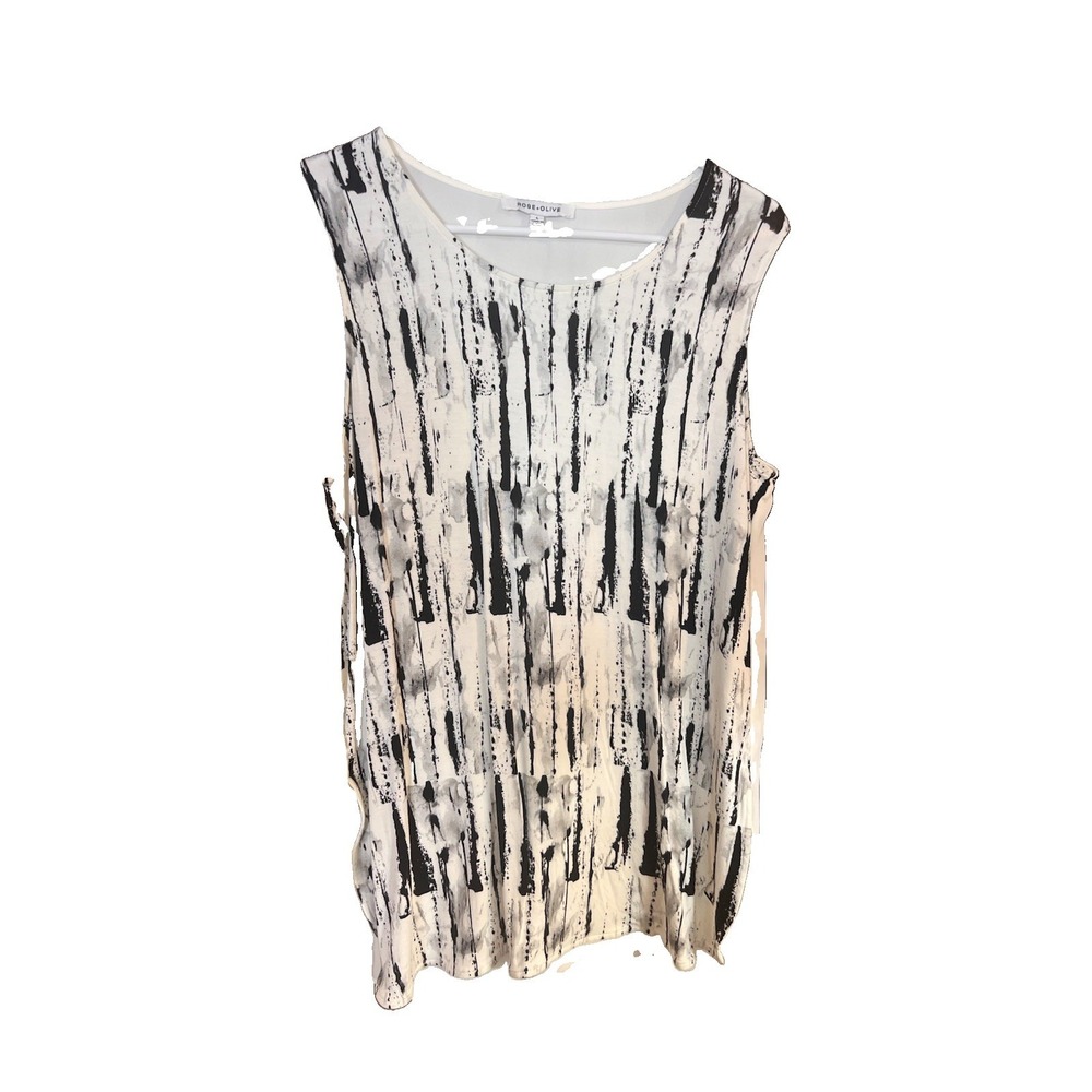 Rose + Olive Abstract Painted Stripe Sleeveless Top Blouse Large Whimsigoth EUC